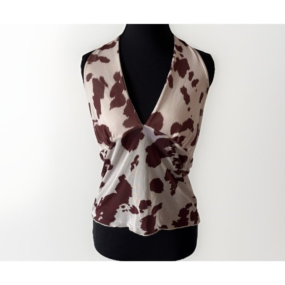 See You Monday Cow print Halter Top Women’s Large Mesh Western Boho Coastal NWT